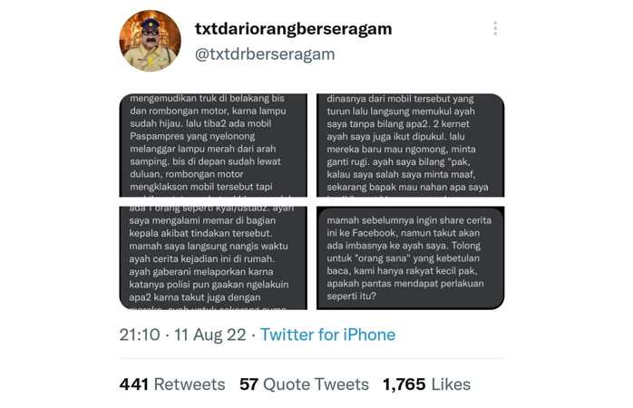 Unggahan mengenai sopir truk yang diduga dianiaya oknum anggota Paspampres di Solo. (Twitter @txtdrberseragam)