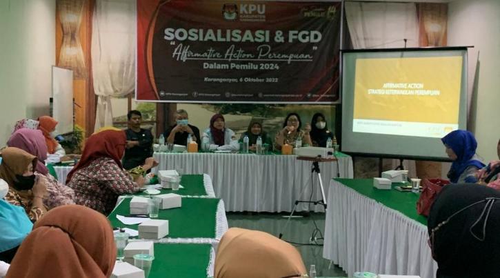 Sosialisasi dan FGD bertajuk Affirmative Action Perempuan yang digelar KPU Karanganyar. (Istimewa/Bawaslu Karanganyar)